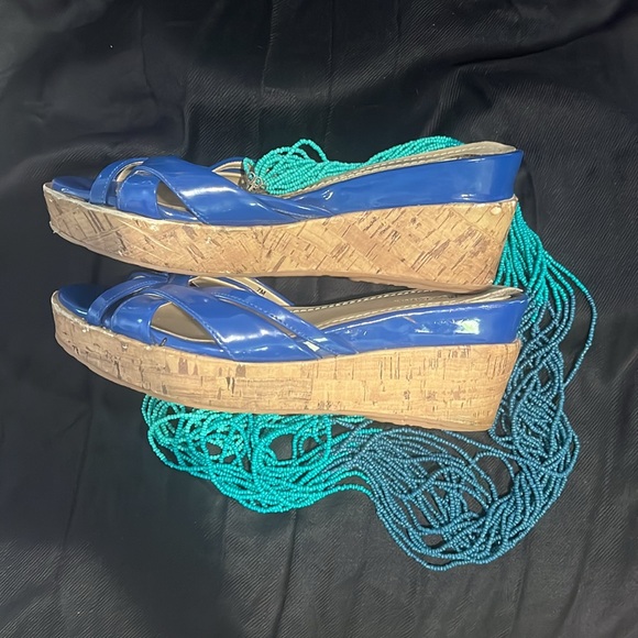 Blue Patent Leather Wedges - Picture 2 of 3